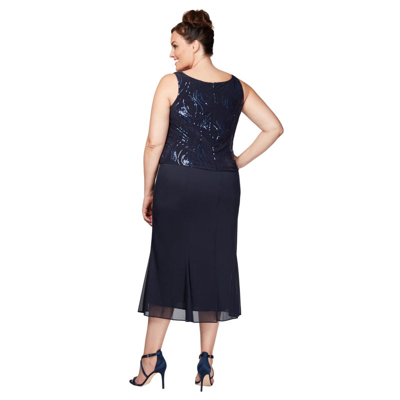 Alex Evenings Women's Tea Length Mother of the Bride Jacket Dress, Formal Events, Wedding Guest (Plus Size), Navy, 20W - Image 4